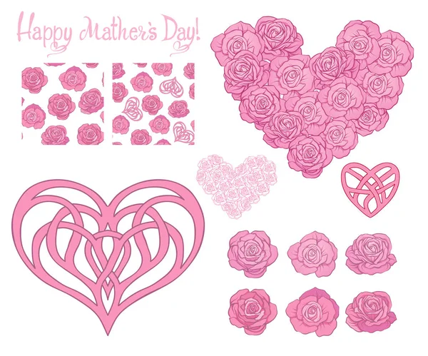 Set of design elements for Happy mothers Day with Love heart, s — Stock Vector