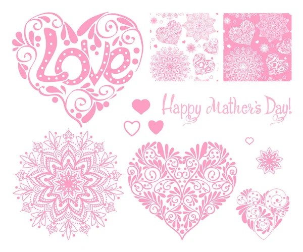 Tervezési elemek összessége a Boldog anyák napja, a szeretet szíve, s — Stock Vector