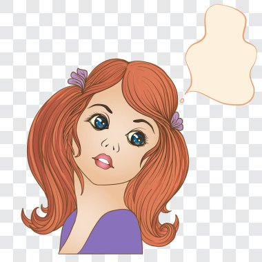 Genç, güzel bir kız ile bir bulut metin için. İzole renk