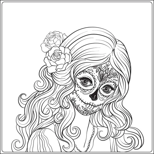 Portrait of a young beautiful girl in Halloween or Day of the De — Stock Vector