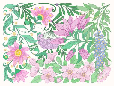 Çiçek kompozisyon. Bahar çiçekleri. Vektör çizim.