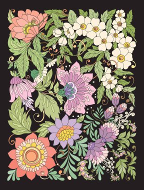 Yaz çiçek aplike taklit. Stok satırı vektör illus