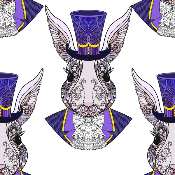 野兔或兔子在帽子从童话爱丽丝梦游 Wonderla — 图库矢量图片