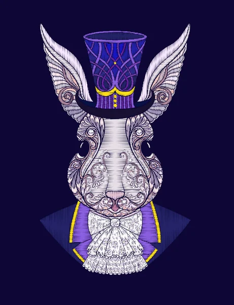 Broderie avec la tête du lièvre du conte de fées Alice — Image vectorielle