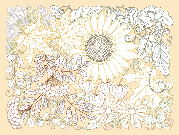 Composition avec fleurs, feuilles et plantes d'automne . — Image vectorielle