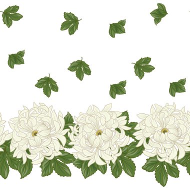 Beyaz krizantem Japon tarzı ile Seamless modeli. VEC