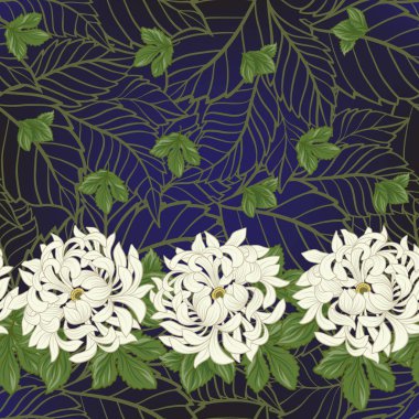 Beyaz krizantem Japon tarzı ile Seamless modeli. VEC