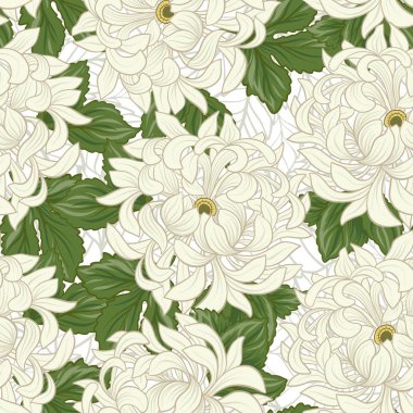 Beyaz krizantem Japon tarzı ile Seamless modeli. VEC