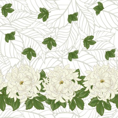 Beyaz krizantem Japon tarzı ile Seamless modeli. VEC