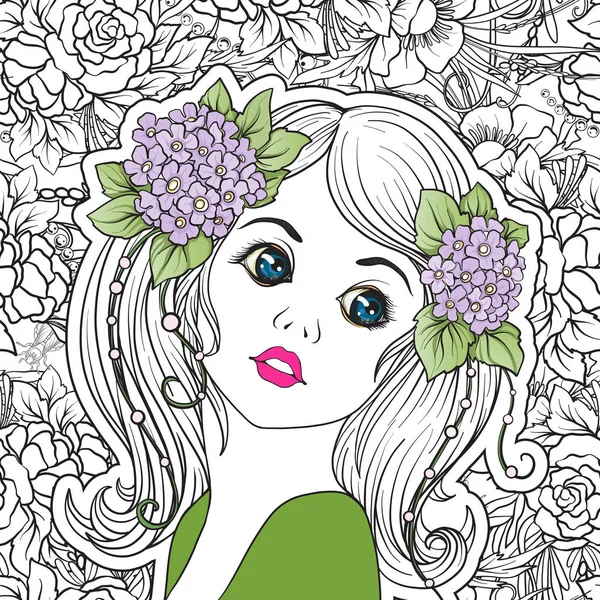 Genç, güzel bir kız ile bir çiçek çelenk kafasında. 【Colore