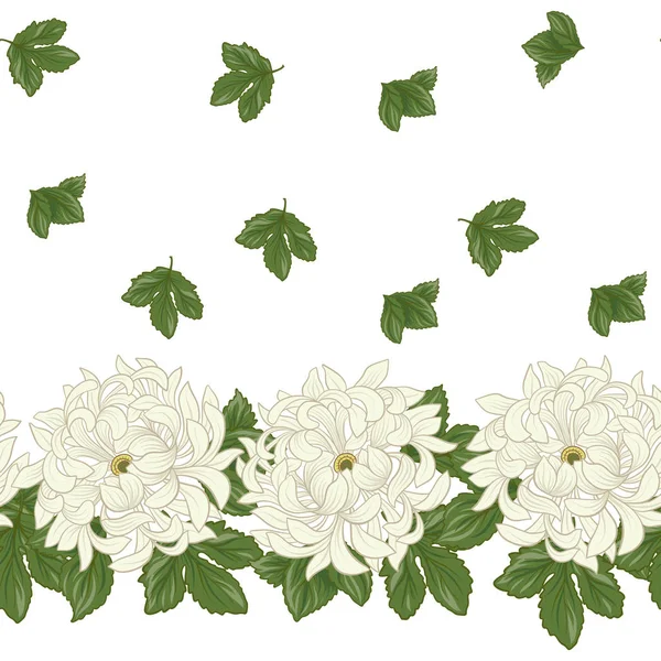 Beyaz krizantem Japon tarzı ile Seamless modeli. VEC