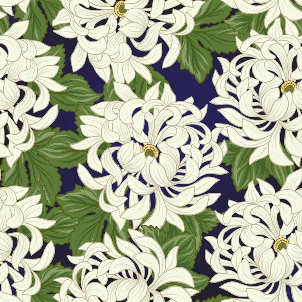 Beyaz krizantem Japon tarzı ile Seamless modeli. VEC