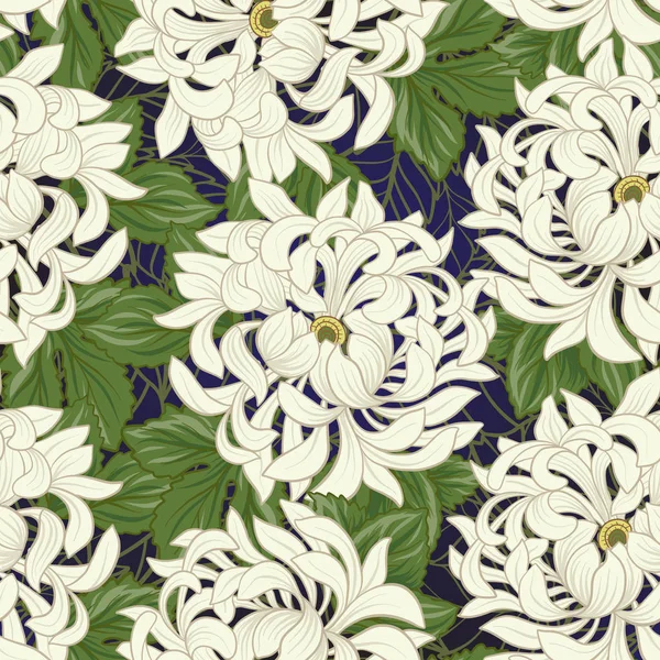 Beyaz krizantem Japon tarzı ile Seamless modeli. VEC