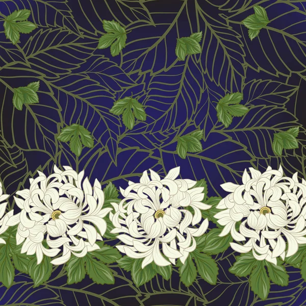 Beyaz krizantem Japon tarzı ile Seamless modeli. VEC