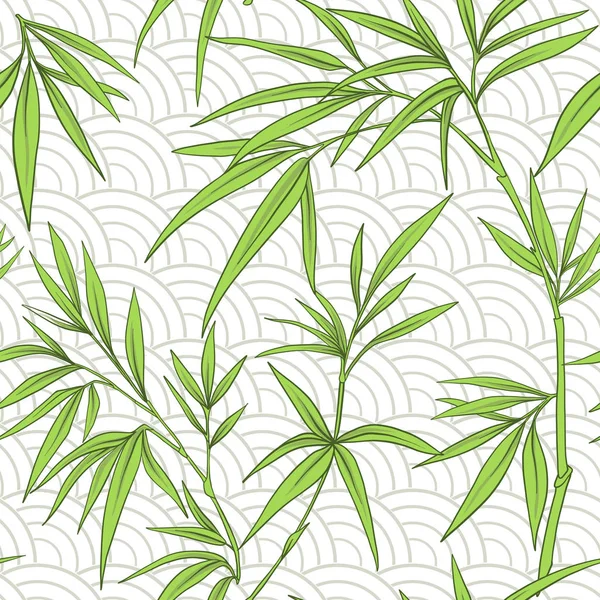 Seamless pattern with bamboo leaves and branches in Japanese sty — Stock Vector