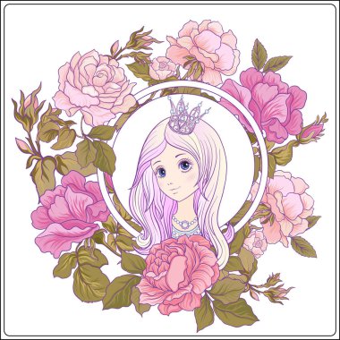 Genç güzel kız ile uzun duydum bahçede Prenses tacı olan