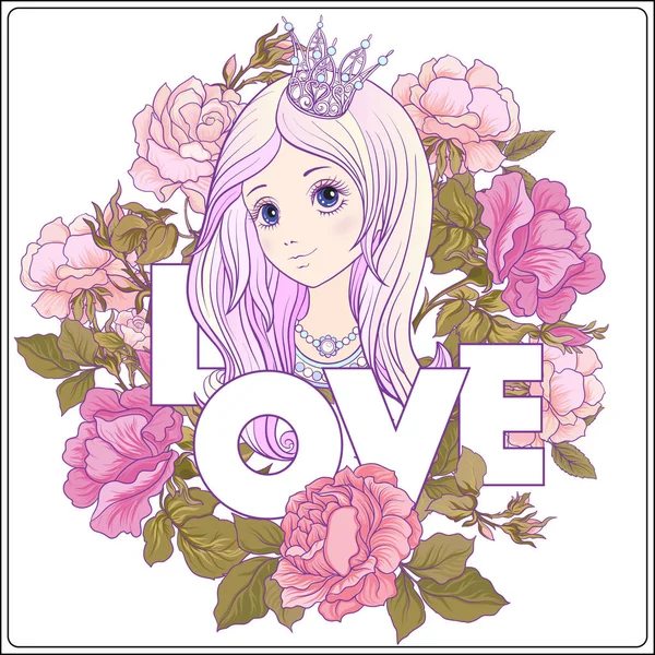 Genç güzel kız ile uzun duydum bahçede Prenses tacı olan