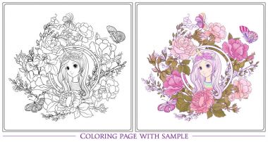 Genç güzel kız ile uzun duydum tek boynuzlu at boynuz şapkayla Bahçesi