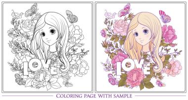 Genç güzel kız ile uzun duydum renk güllerin bahçedeki