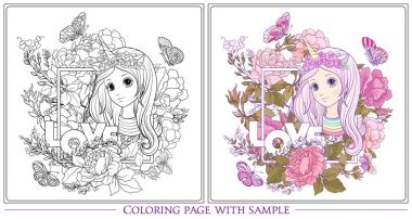 Genç güzel kız ile uzun duydum tek boynuzlu at boynuz şapkayla Bahçesi