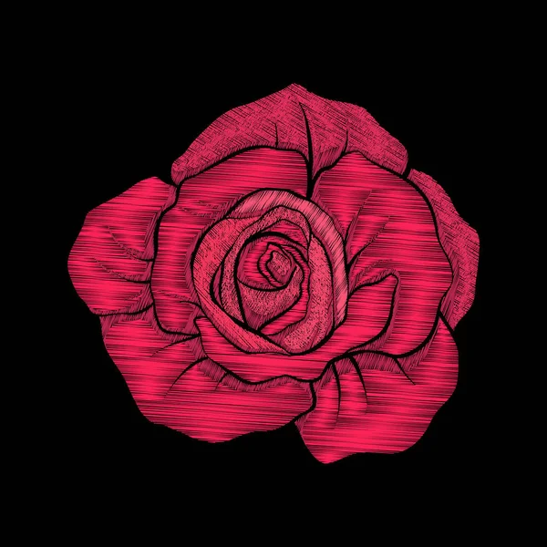刺繍。ヴィンテージ風の刺繍デザイン要素の赤いバラ — ストックベクタ
