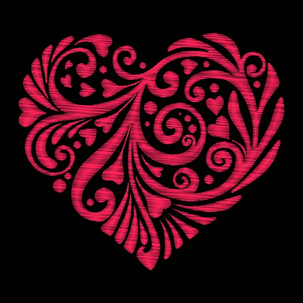 Вышивка. Вышивка элементов дизайна Любовь сердце с цветами — стоковый вектор
