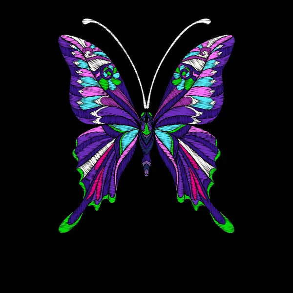 La broderie. Elément design brodé papillon - in vintage st — Image vectorielle