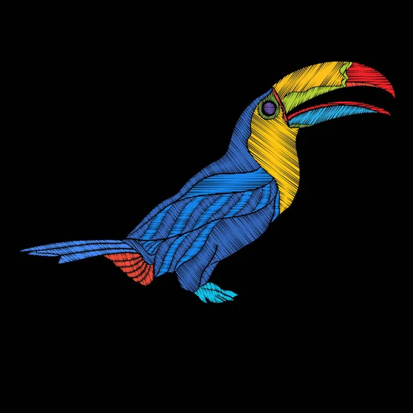 Κέντημα. Κεντητό σχέδιο στοιχείο - πουλί - toucan-σε vinta — Διανυσματικό Αρχείο