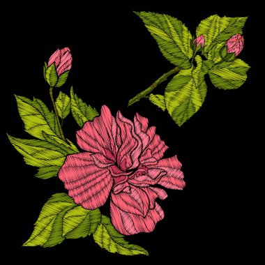 Embroidery. Embroidered design elements with tropical plant on a clipart