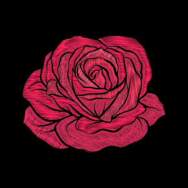 Hafty. Haftowane projektowania elementów czerwona róża w vintage styl — Wektor stockowy
