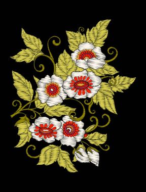 Nakış. Çiçek ve yaprak işlemeli tasarım öğeleriyle