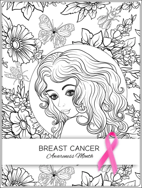 Meme Kanseri Bilinçlendirme ay poster pembe kurdele ve kadın portre ile.