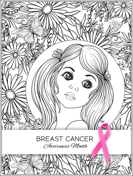 Meme Kanseri Bilinçlendirme ay poster pembe kurdele ve kadın portre ile.