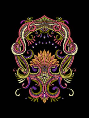 Nakış. İşlemeli tasarım öğeleri bir bl üzerinde vintage tarzı