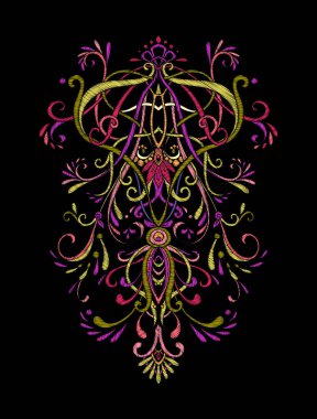 Nakış. İşlemeli tasarım öğeleri bir bl üzerinde vintage tarzı