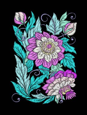 Nakış. Çiçek ve yaprak işlemeli tasarım öğeleriyle