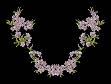 Nakış. Çiçek ve yaprak işlemeli tasarım öğeleriyle