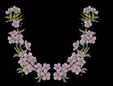 Nakış. Çiçek ve yaprak işlemeli tasarım öğeleriyle