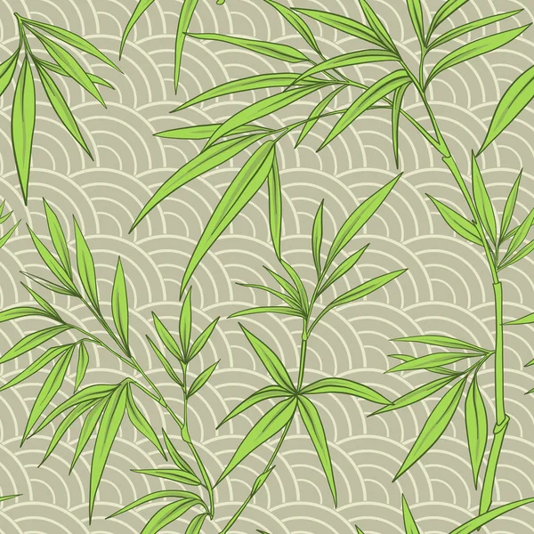 Seamless pattern with bamboo leaves and branches in Japanese sty — Stock Vector