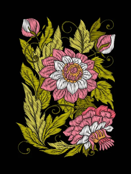 Nakış. Çiçek ve yaprak işlemeli tasarım öğeleriyle