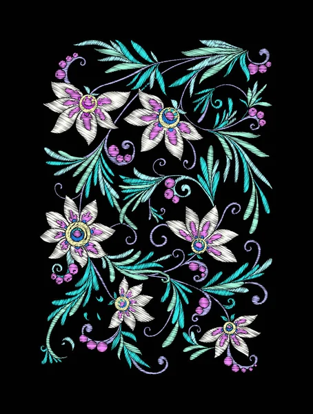 Nakış. Çiçek ve yaprak işlemeli tasarım öğeleriyle