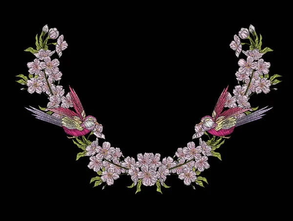 Nakış. Sakura çiçek tasarım öğeleriyle işlemeli ve