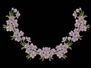 Nakış. Çiçek ve yaprak işlemeli tasarım öğeleriyle