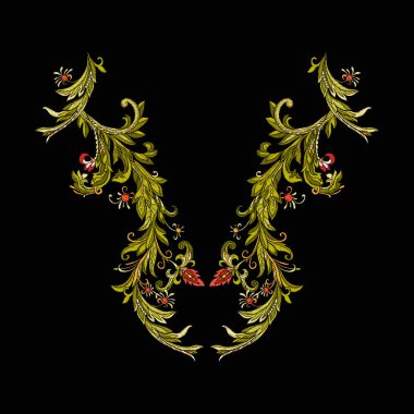 Nakış. Çiçek ve yaprak işlemeli tasarım öğeleriyle