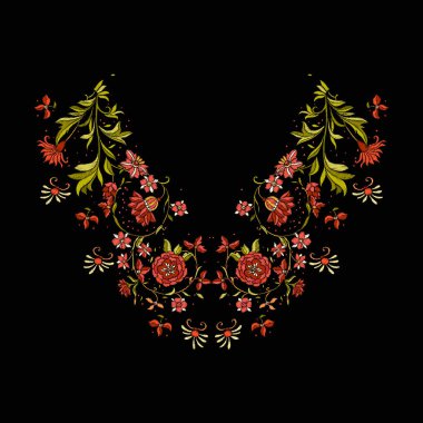 Nakış. Çiçek ve yaprak işlemeli tasarım öğeleriyle