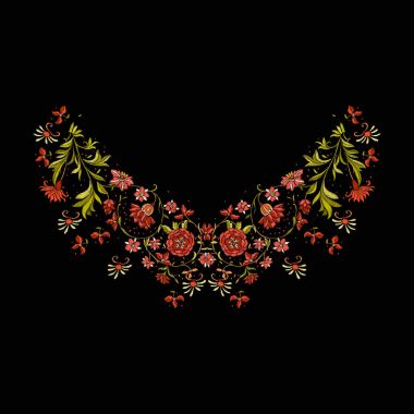 Nakış. Çiçek ve yaprak işlemeli tasarım öğeleriyle