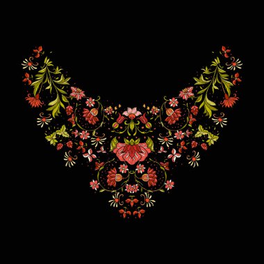 Nakış. Çiçek ve yaprak işlemeli tasarım öğeleriyle