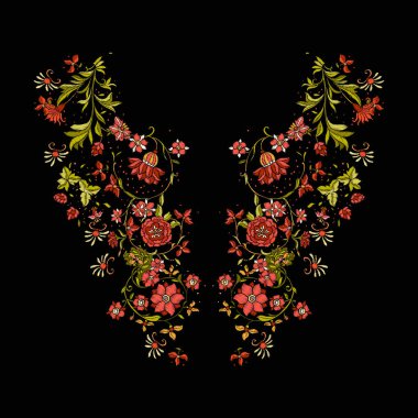 Nakış. Çiçek ve yaprak işlemeli tasarım öğeleriyle