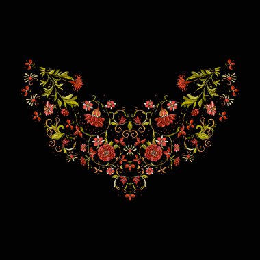 Nakış. Çiçek ve yaprak işlemeli tasarım öğeleriyle