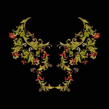 Nakış. Çiçek ve yaprak işlemeli tasarım öğeleriyle